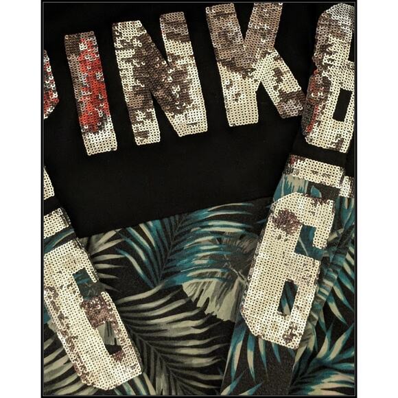 HTF Tropical VS PINK Zip Up Bling Hoodie Silver Sequins Spell PINK 86 + Dog Logo - Picture 10 of 12